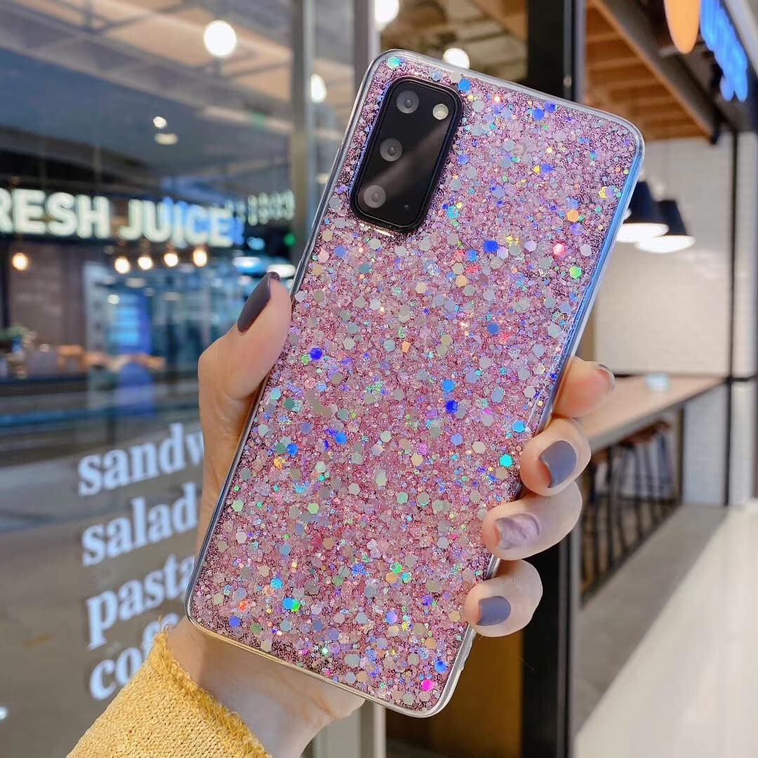 Sparkly Glitter Samsung Galaxy S21 Case for Women - Slim Rubber Protective Cover for Galaxy S21 5G (6.2 Inch, Pink) | Perfect for Everyday Use, Parties & Gifts
