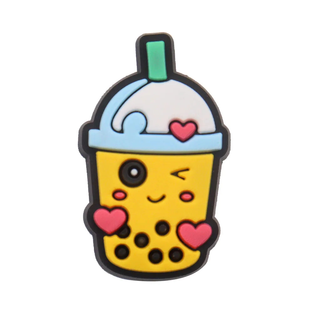 1PCS PVC Shoe Charms - Cute Bubble Tea Drink Rabbit Heart Sandals Decoration for Wristbands & Slippers | Fun Accessories for Kids, Girls Gift Ideas | Perfect for DIY Crafts, Party Favors & Fashion Styling