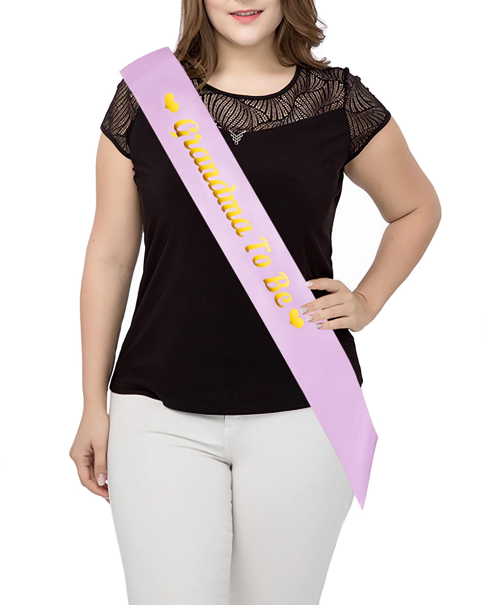 Light Pink Satin Grandma to Be Sash with Gold Heart Font - Perfect Baby Shower Gift for Grandmother (Gender Neutral) | Baby Shower Decorations, Pregnancy Announcement & Gender Reveal Party Accessories