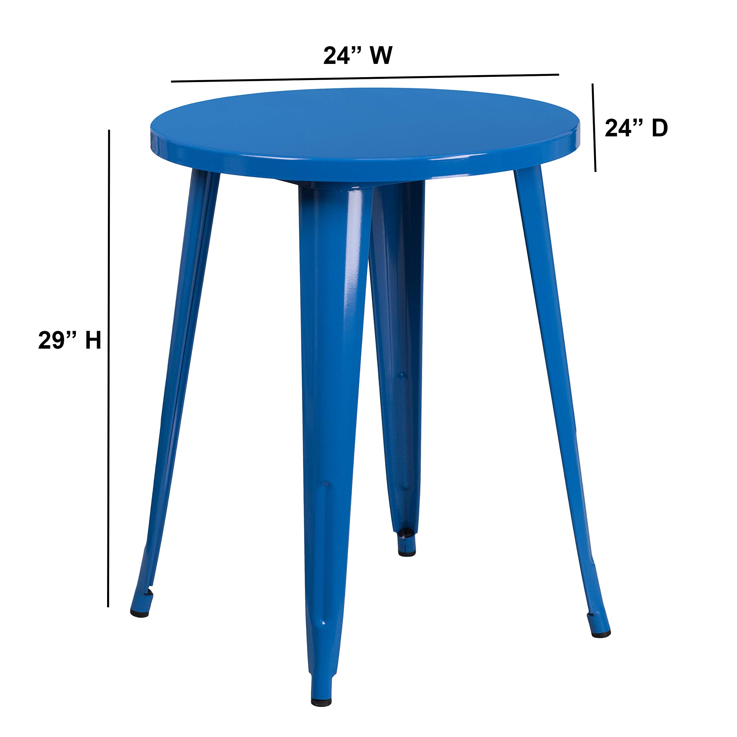 EMMA + OLIVER 24 Inch Round Blue Metal Table - Commercial Grade Indoor Outdoor Dining Table for Patio, Garden, Restaurant & Cafe Use