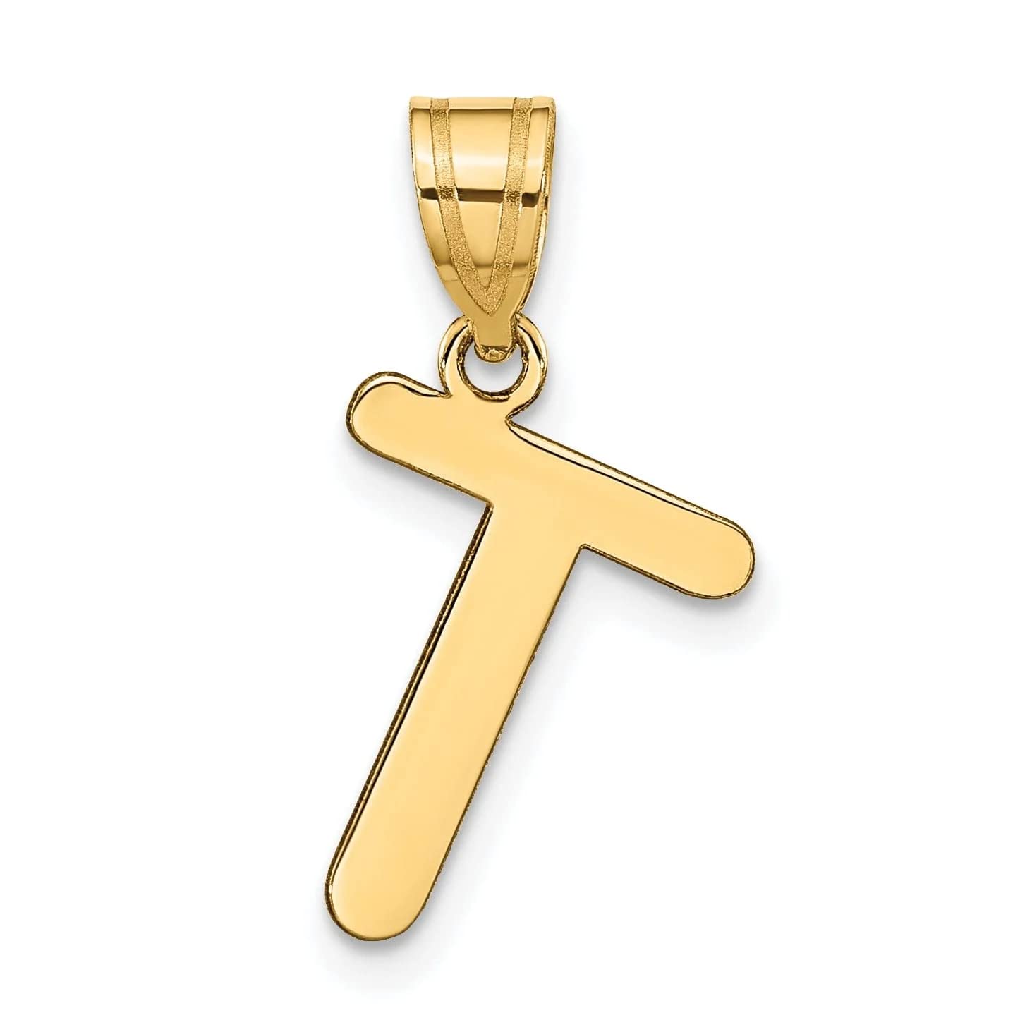 14K Yellow Gold Slanted Bubble Letter T Pendant for Women's Jewelry