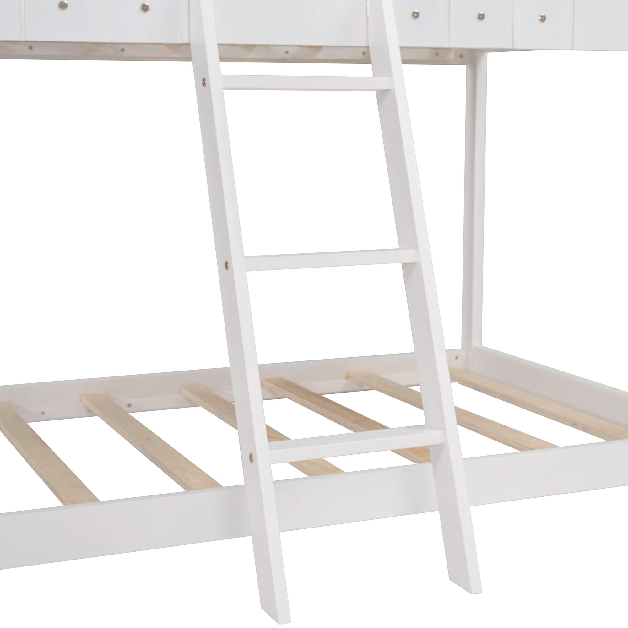 Kids Twin Over Twin Wood Bunk Bed with Roof, Window, Guardrail & Ladder - House-Shaped Loft Bed for Toddlers, Boys & Girls (White) | Perfect for Small Bedrooms, Playrooms & Sleepovers