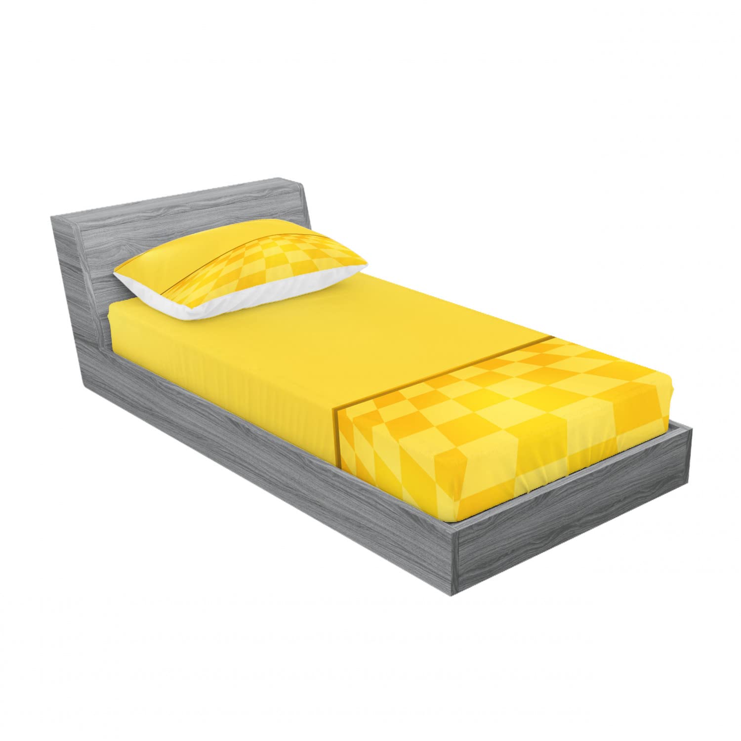Ambesonne Modern 2-Piece Twin Bedding Set - Yellow Lemon Chess Pattern Fitted Sheets & Pillow Shams (4-Pc Set) | Soft Cotton Blend for Kids, Guest Rooms & Dorm Decor | Includes 2 Fitted Sheets & 2 Pillow Covers in Yellow/Cream