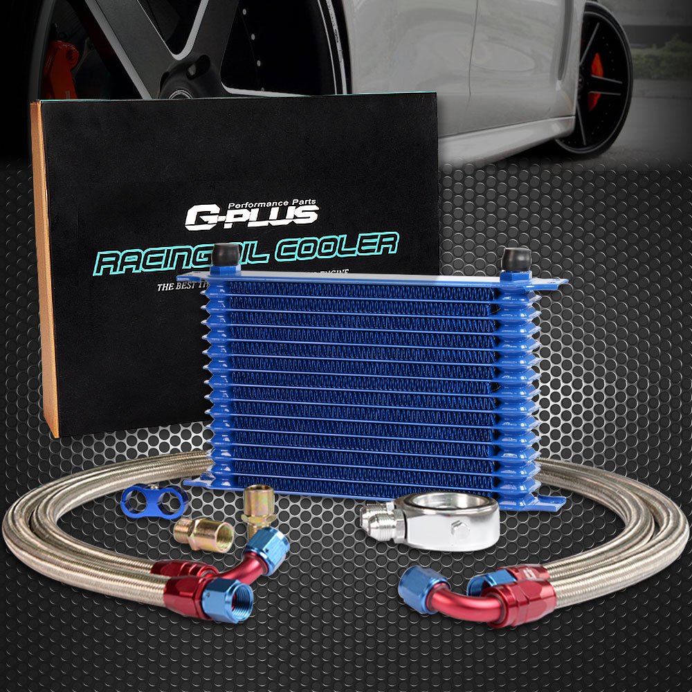 Universal 15 Row AN10-10AN Aluminum Engine & Transmission Oil Cooler Kit with Oil Hose End Fittings - High Performance Cooling for Racing, Off-Road & Heavy-Duty Vehicles