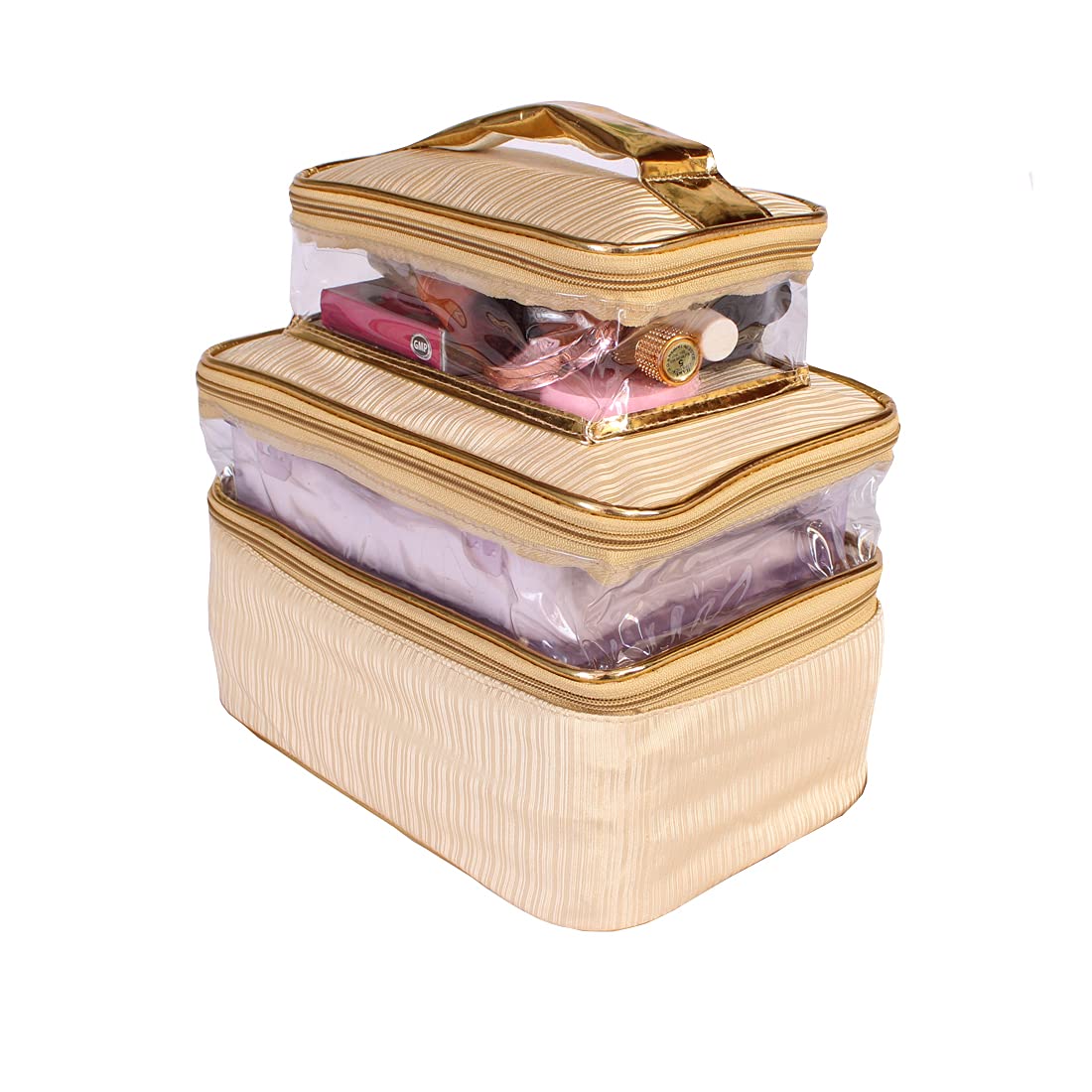 Gold Makeup Box Cosmetic Bag and Pouch - Elegant N A Purse for Women | Perfect for Travel, Bridal Makeup & Daily Organizer (LINE TC 3F G01)