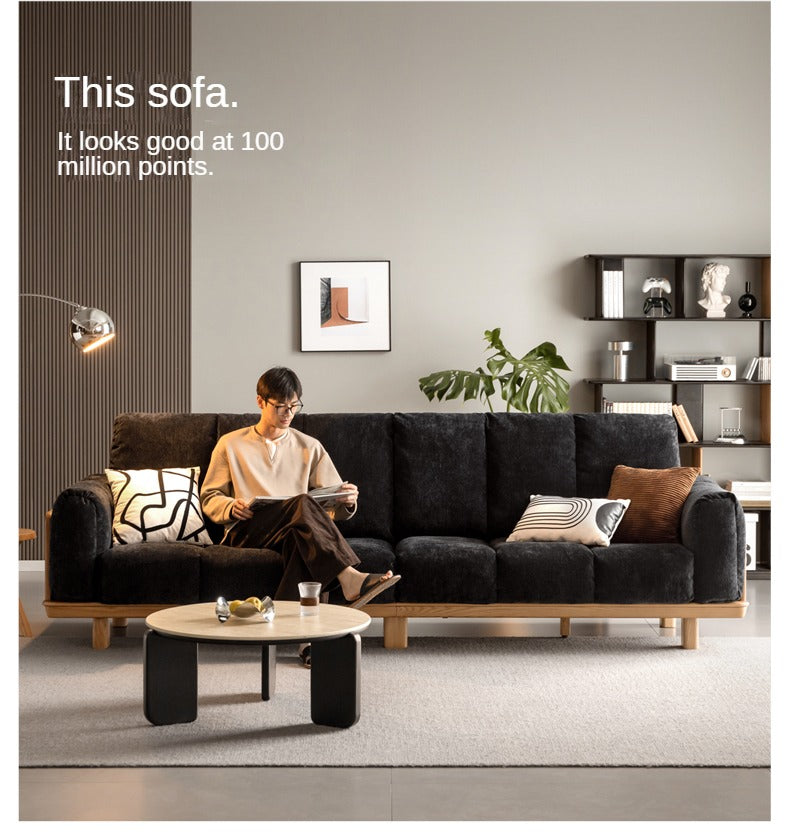 Modern Solid Wood Down Straight Sofa - Black Walnut & Ash Wood Frame - Perfect for Living Room, Lounge, or Office Comfort