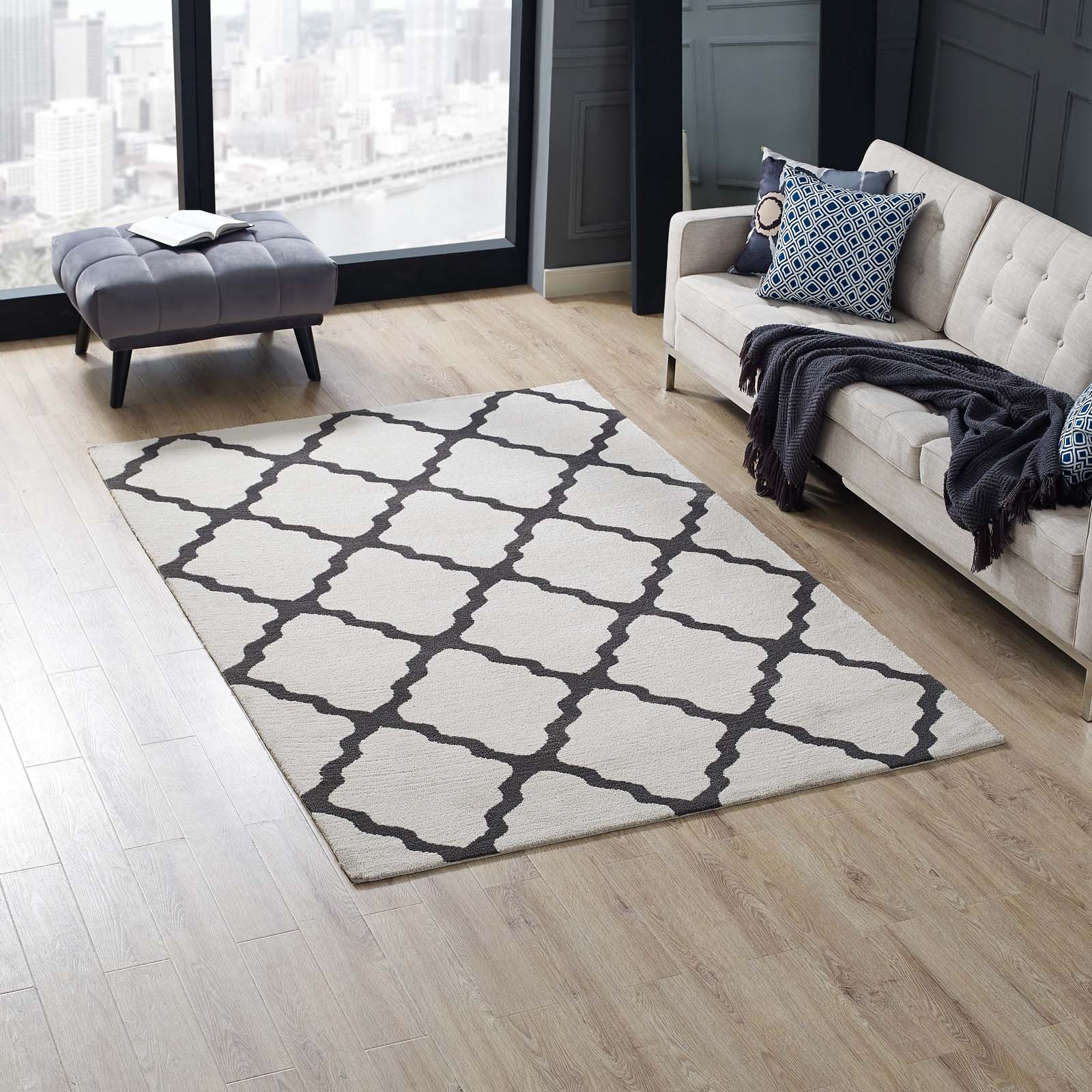Modern Contemporary Urban Living Room Area Rug - Soft Fabric Carpet Runner in Multi-Gray Shades for Lounge, Bedroom & Hallway Decor