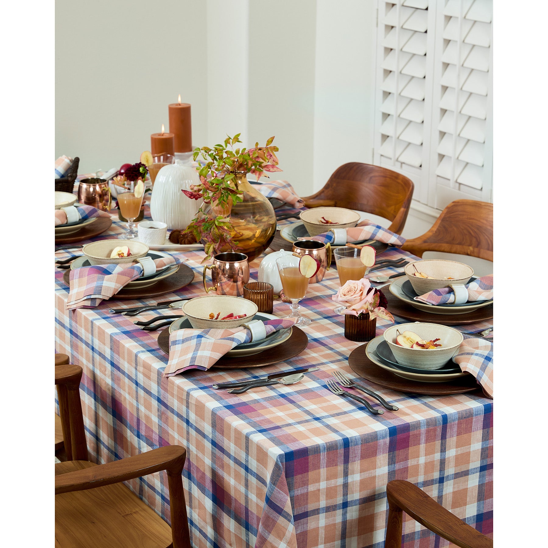 Fall Flavors Madras Tablecloth - Stylish Cotton Table Cover for Autumn Dining, Thanksgiving, and Seasonal Home Decor