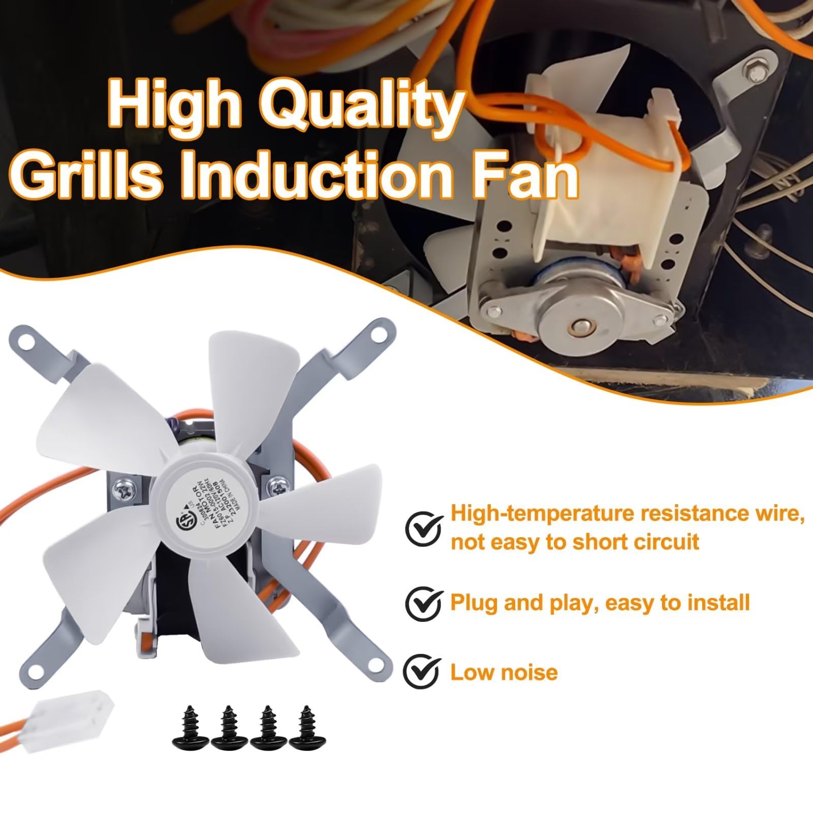 Upgraded AC120V 60Hz Grill Induction Fan Replacement Kit for Pit Boss, Traeger, Camp Chef & Z Grills Pellet Smokers - High Performance Combustion Fan Part for Wood Pellet Grills (Perfect for Backyard BBQs, Camping & Outdoor Cooking)