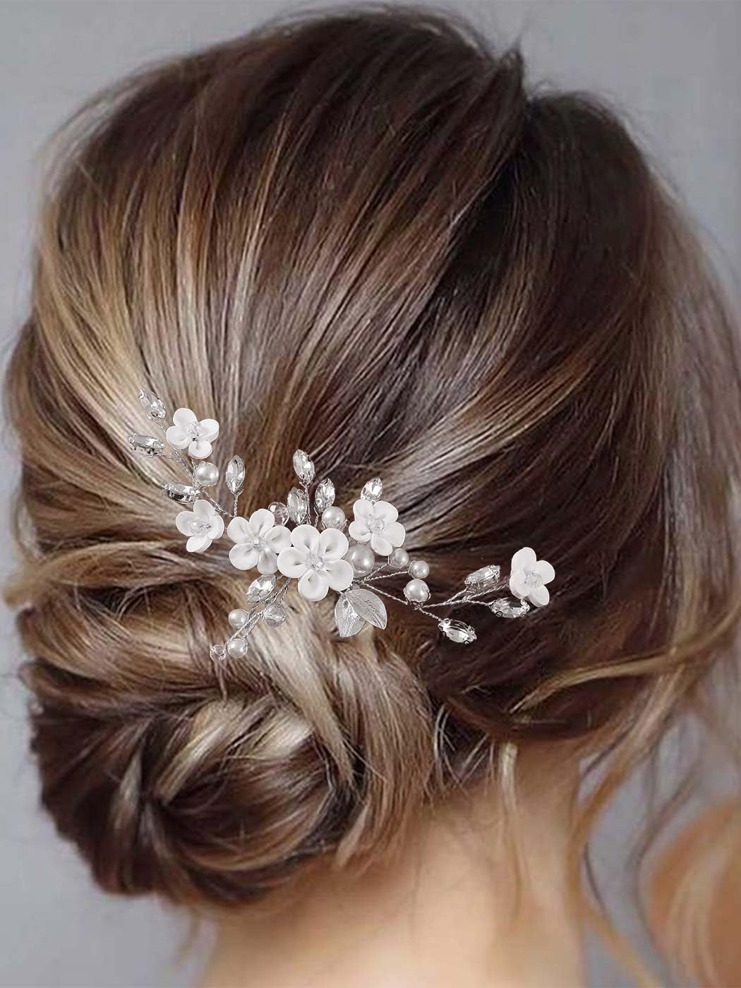Elegant Latious Flower Pearl Bridal Hair Comb - Crystal Leaf Wedding Hair Clip for Women & Girls | Perfect for Brides, Prom, and Special Occasions