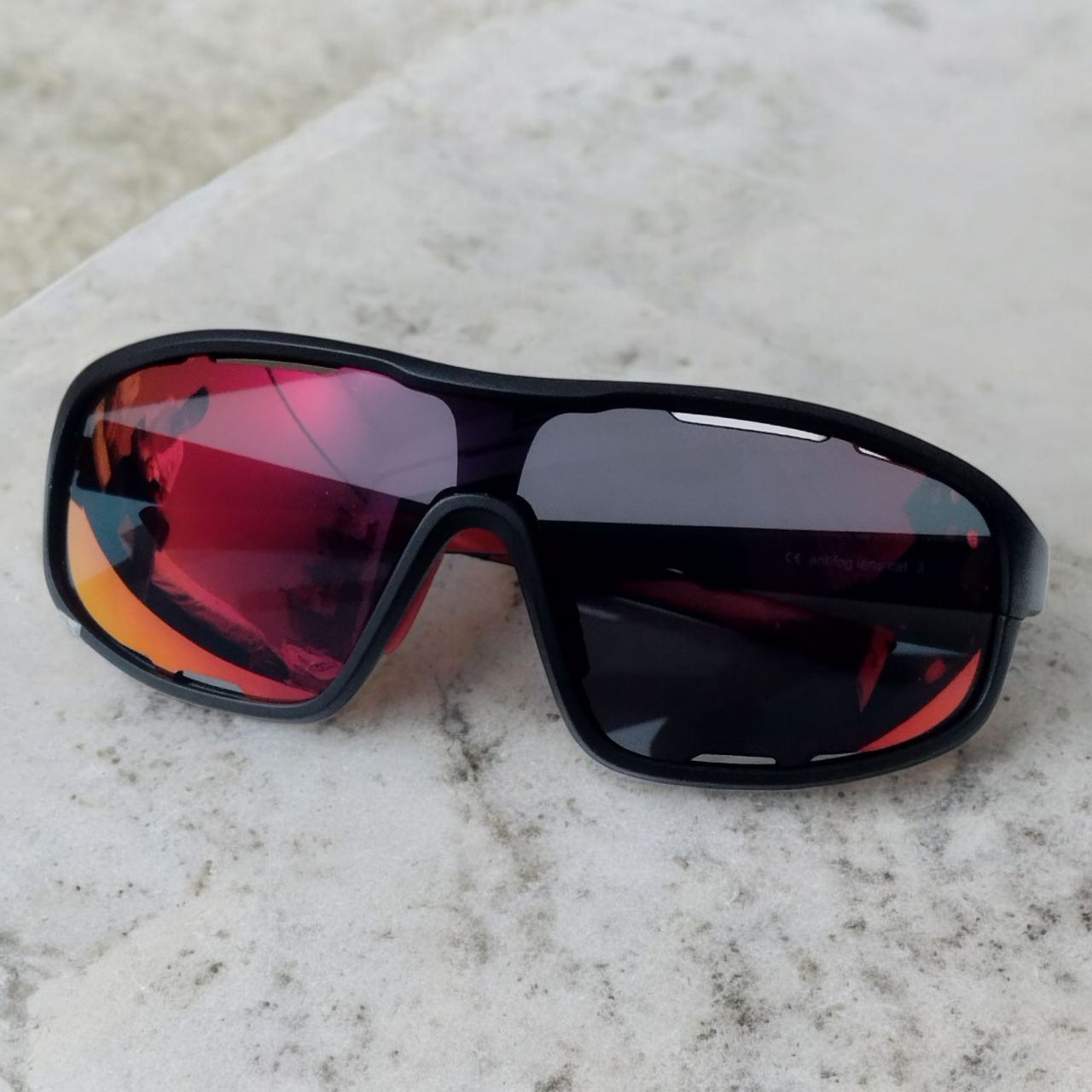 Ventilated Matte Black & Red Shatterproof Sports Glasses with UV400 Protection - Lightweight Revo Lens for Running, Cycling & Outdoor Activities