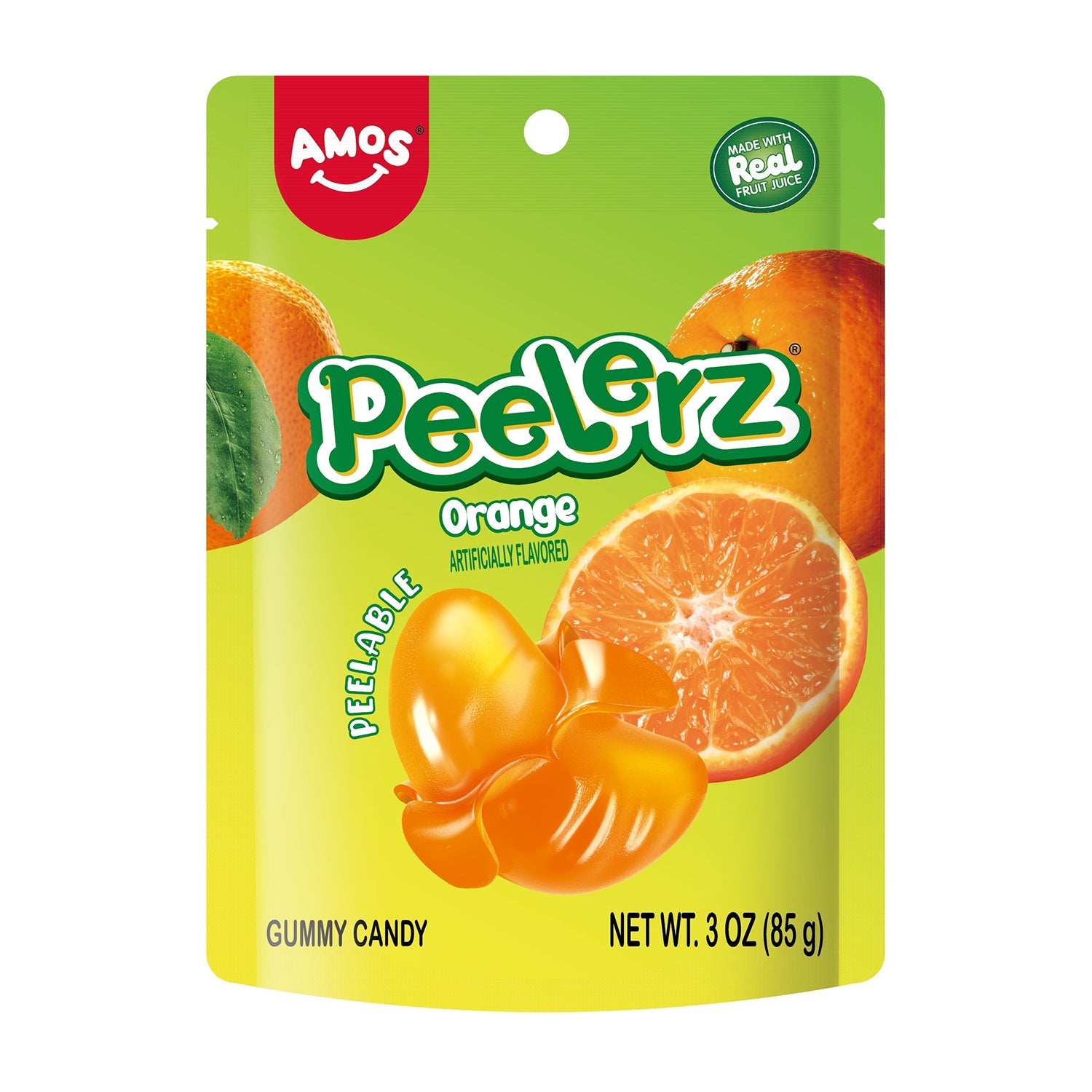 Amos Peelerz Peelable Gummy Orange Candy - 6oz Resealable Bag - Sweet & Tangy Orange Flavor - Perfect for Snacking, Lunchboxes, and Party Favors