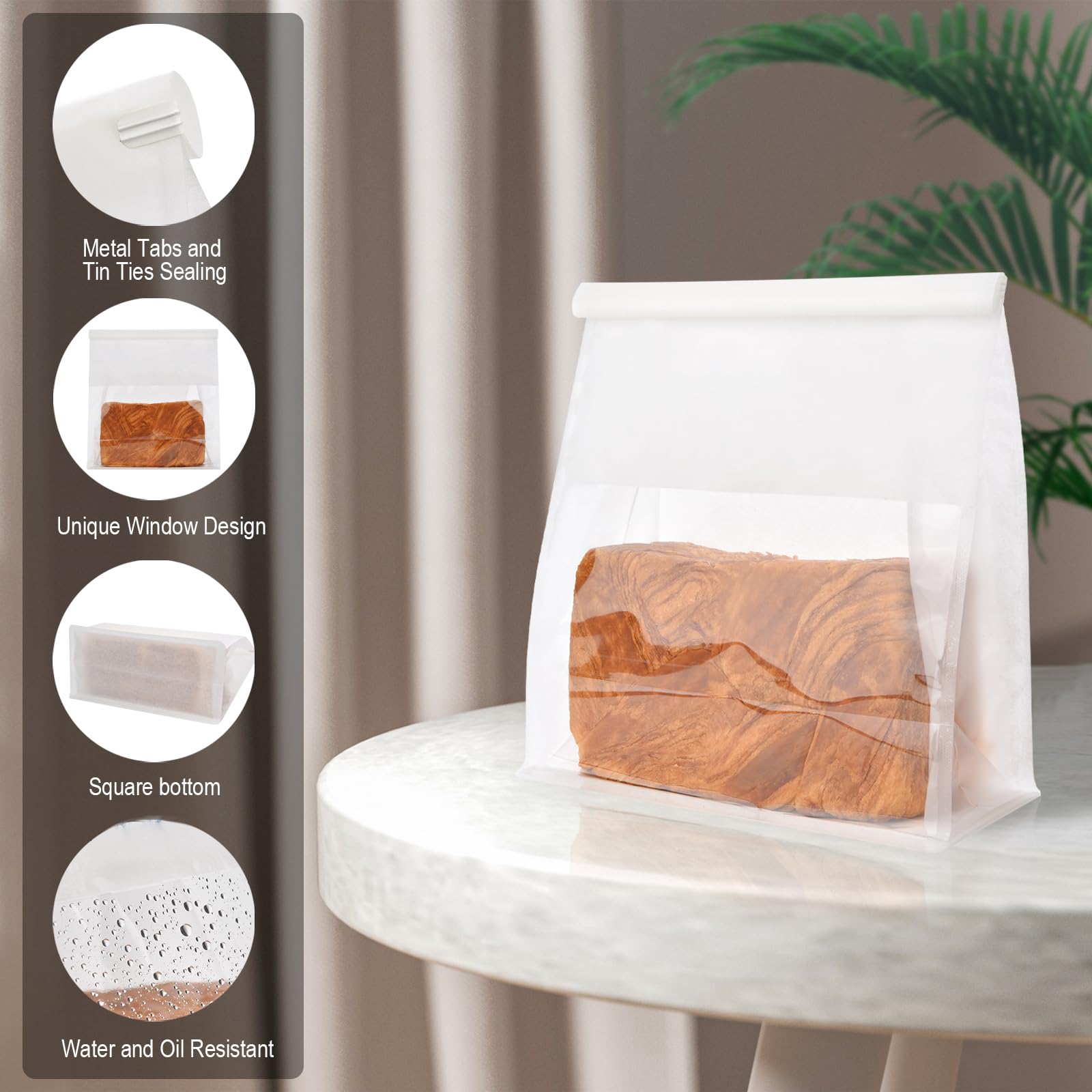 Funcoo 50 Pcs White Paper Bread Bags with Window - 11