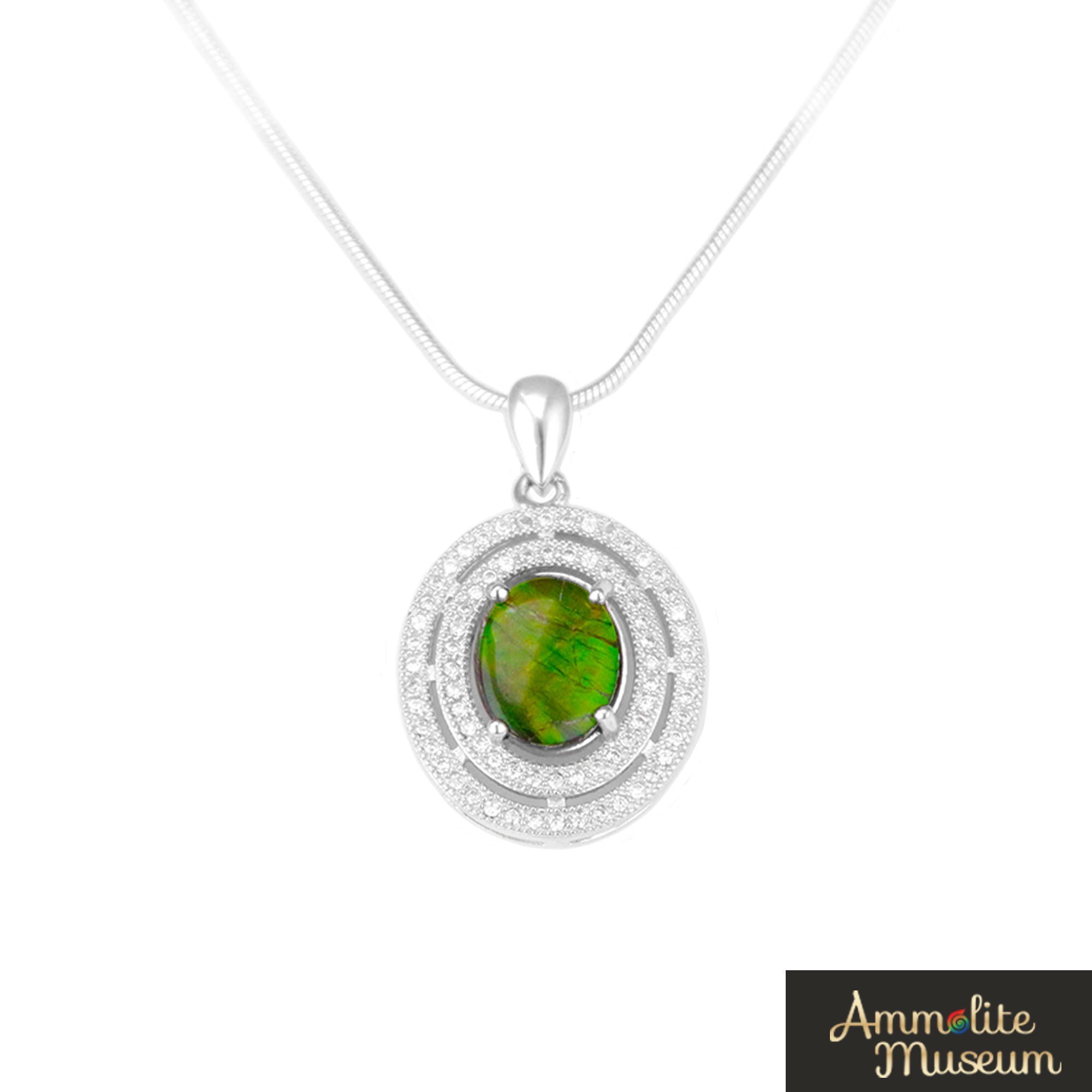 Elegant Sterling Silver Oval Ammolite Pendant with Cubic Zirconia - Perfect for Women's Jewelry Gifts & Special Occasions