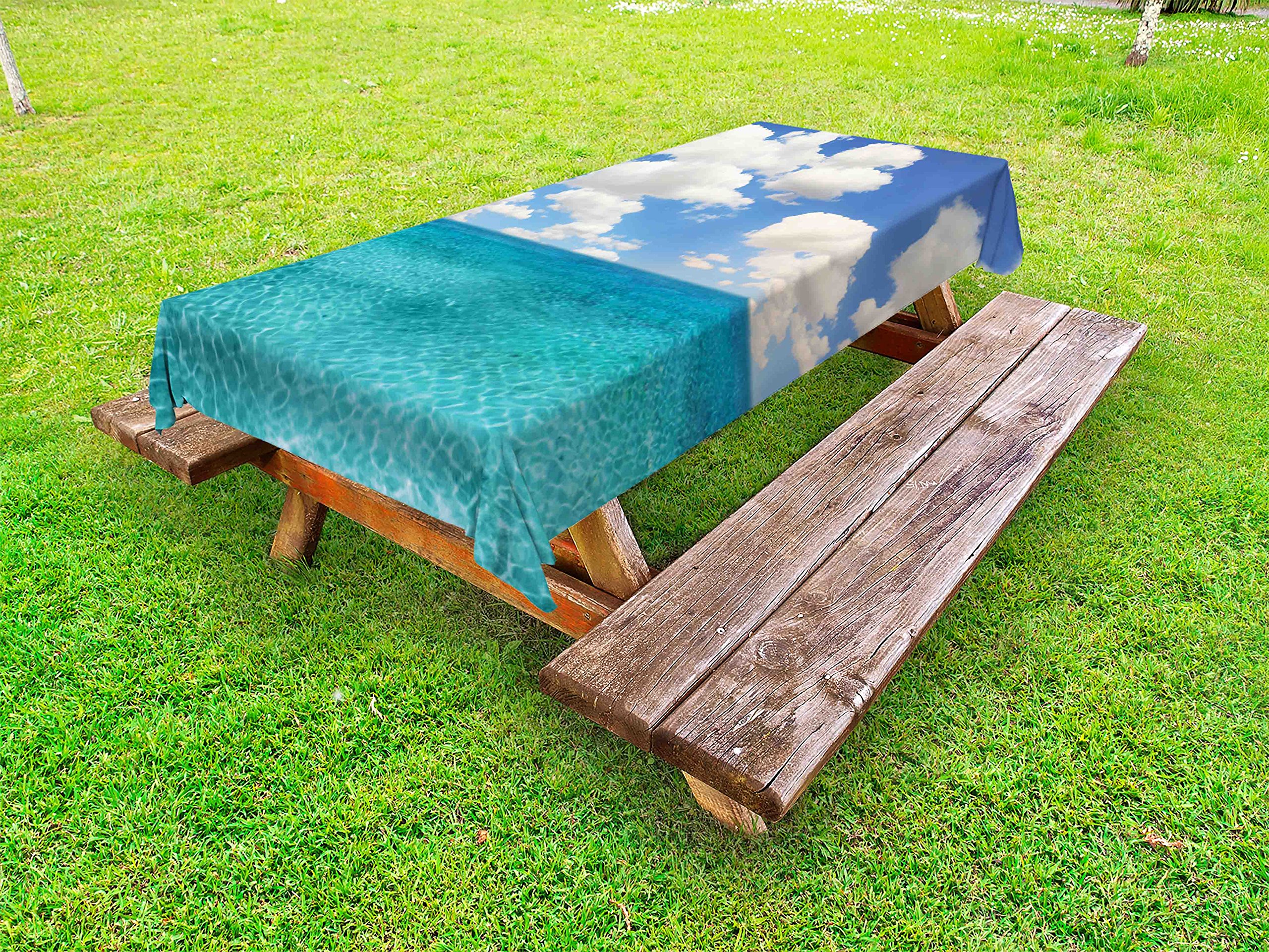 Ambesonne Waterproof Outdoor Tablecloth - Tropical Ocean & Sky Design, Washable Picnic Table Cover 58x104 Inches, Turquoise Aqua - Perfect for Beach Parties, Backyard BBQs & Outdoor Dining