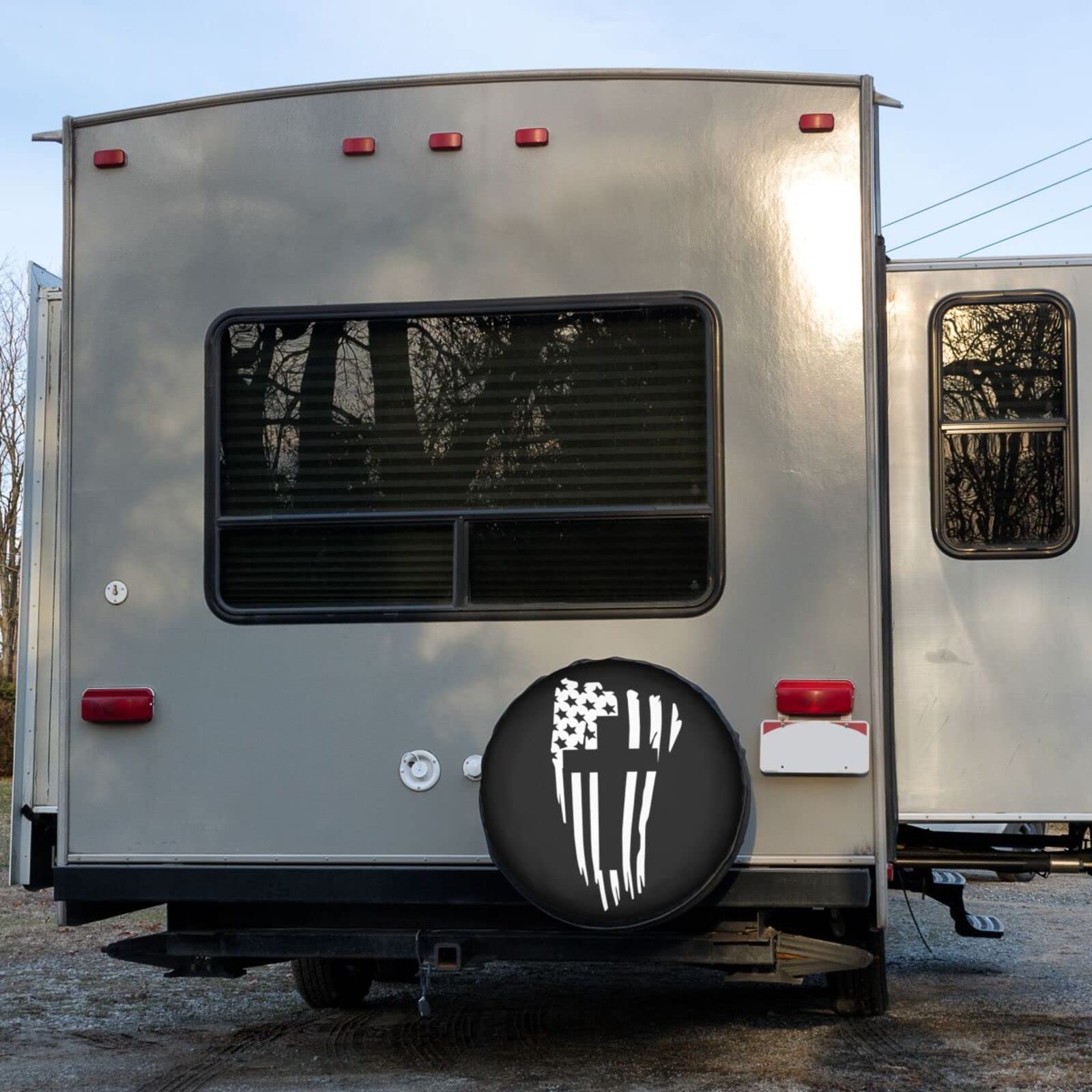 American Flag Cross Spare Tire Cover - 14 Inch Dustproof Wheel Protector for Trailers, RVs, SUVs & Vehicles | Perfect for Outdoor Adventures & Road Trips