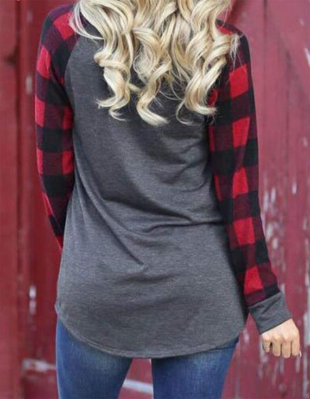 Women's Christmas Movie Watching Long Sleeve Raglan T-Shirt - Snowman & Plaid Design Cozy Holiday Top for Family Gatherings, Gift Exchanges & Winter Relaxation