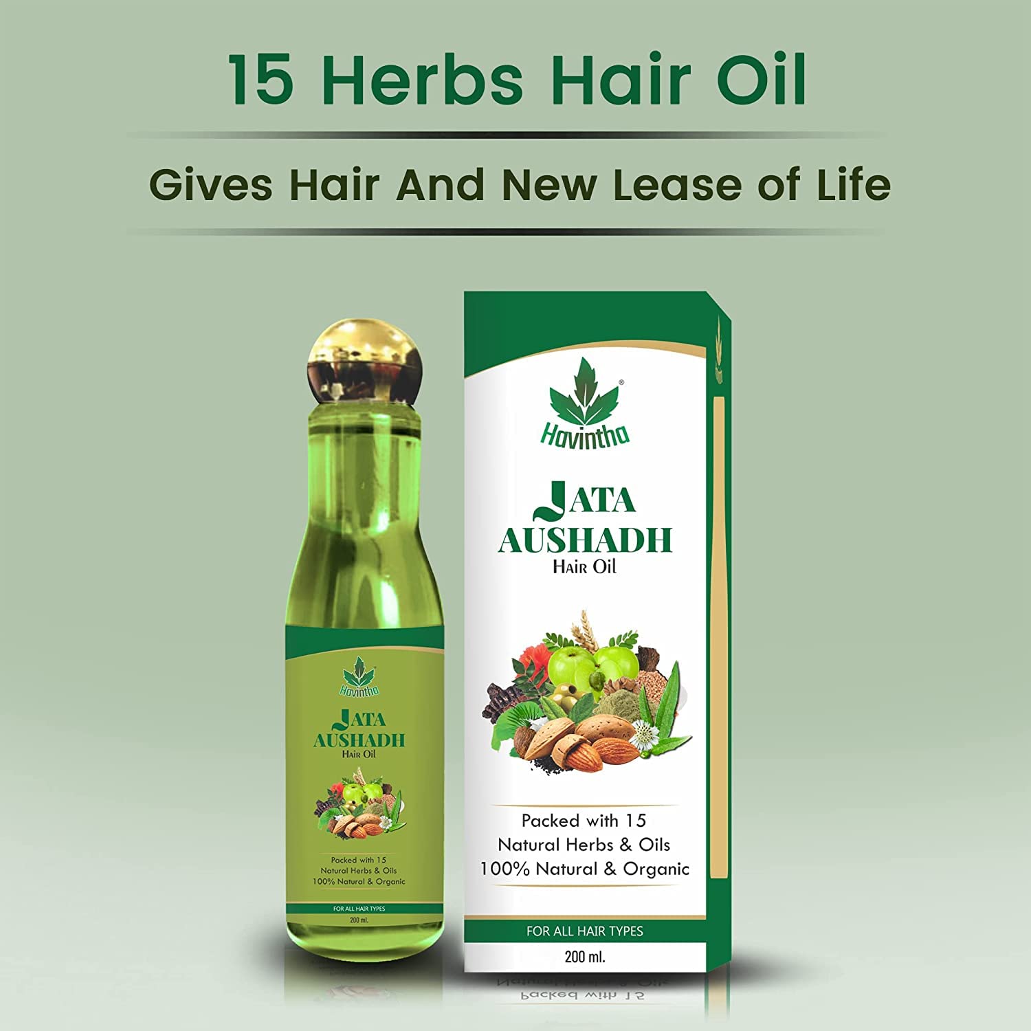 Havintha Natural Jata Aushadh Hair Oil for Hair Growth & Strength - 200ml with Jatamansi, Kalonji, Bhringraj & Almonds | 15 Herbal Ingredients for Thicker, Healthier Hair | Perfect for Daily Scalp Massage & Split End Treatment