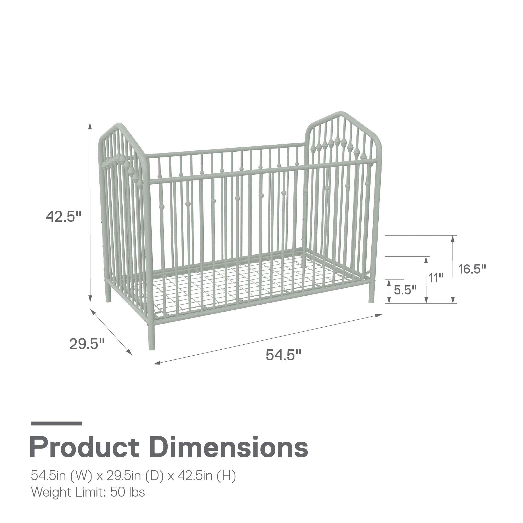 Novogratz Bushwick Metal Baby Crib with 3-Level Adjustable Mattress Height in Sage Green - Modern Nursery Essential for Newborns & Toddlers