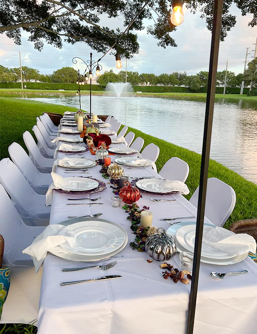 50 Pack White Folding Chair Covers - Stretchable Spandex Banquet & Wedding Chair Slipcovers - Perfect for Events, Parties, and Home Decor