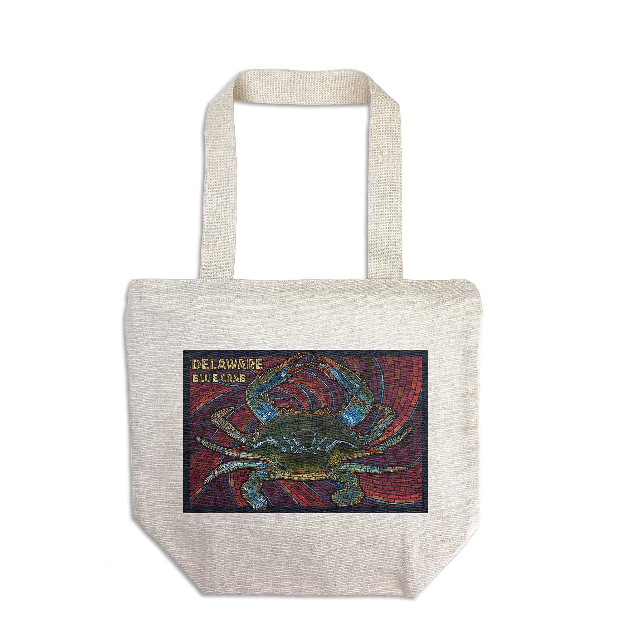 Lantern Press Bethany Beach Delaware Blue Crab Mosaic - 100% Cotton Canvas Reusable Tote Bag for Shopping, Beach & Groceries | Eco-Friendly Carryall