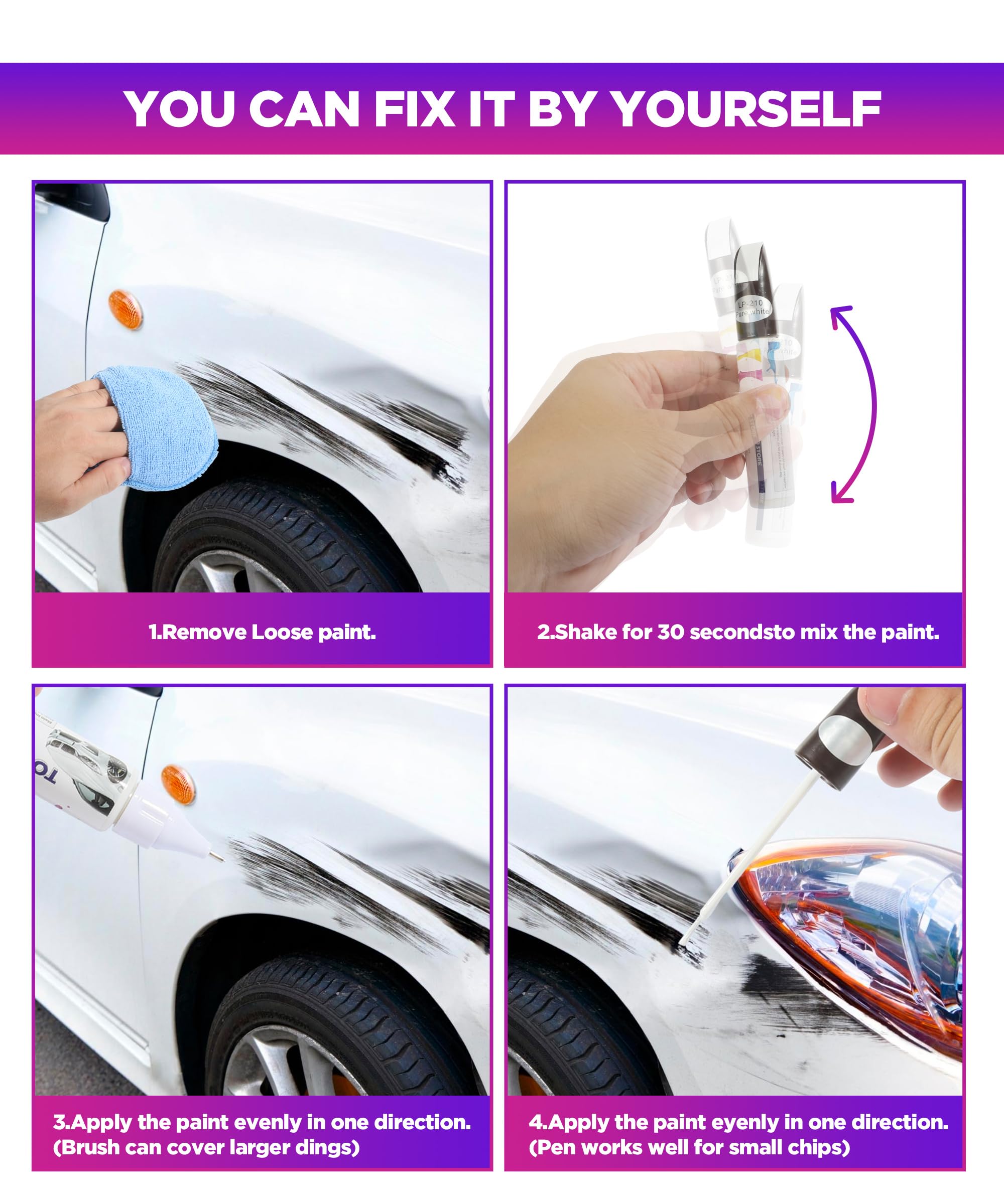 YAKEFLY 2-in-1 Car Touch Up Paint Pen - Automotive Scratch Repair Kit for Various Vehicles (White) | Quick & Easy DIY Car Paint Fix for Scratches, Chips & Blemishes | Perfect for Sedans, SUVs & Trucks