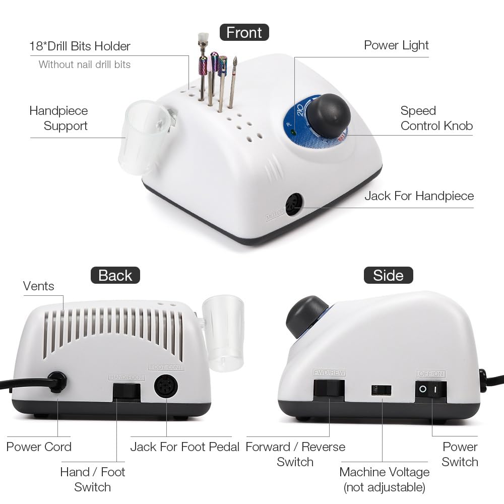 35,000 RPM Professional Nail Drill Machine - Electric Nail File for Manicure & Pedicure, Nail Art Polishing Kit with Multiple Bits - Perfect for Salon, Home & DIY Nail Care