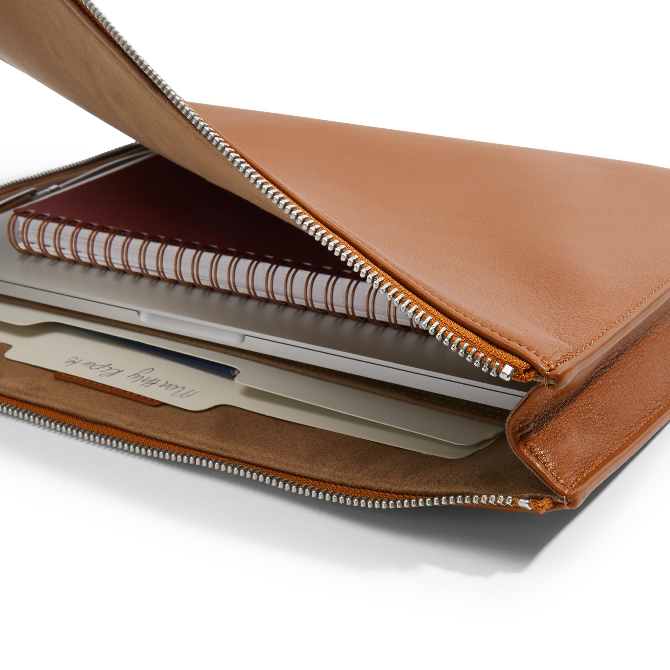 Premium Cognac Leather Zippered Document Holder with Interior Pocket for Tablet - Perfect for Business, Travel & Office Organization