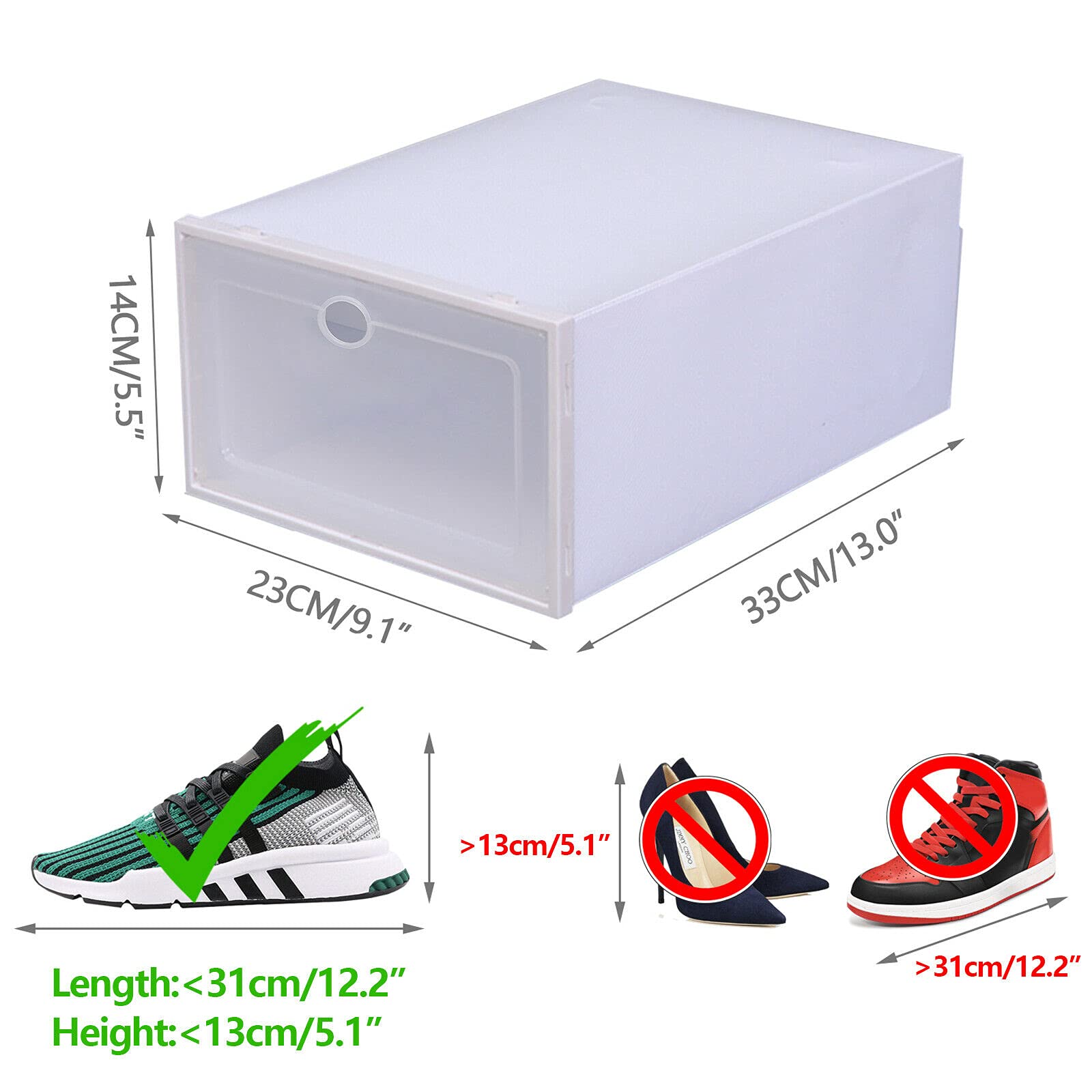 YIYIBYUS 24-Pack Stackable Clear Plastic Shoe Boxes with Lids - Foldable Sneaker Storage Organizer Bins (13 Inch) for Closet, Portable Shoe Containers | Perfect for Organizing Shoes, Boots & Accessories in Bedroom, Dorm or Entryway