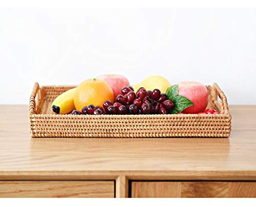 Hand-Woven Rattan Rectangular Serving Tray with Handles - 17x11.4x1.8 Inches - Perfect for Breakfast in Bed, Coffee Table Snacks, and Cocktail Serving - Natural Woven Basket for Home Decor & Entertaining