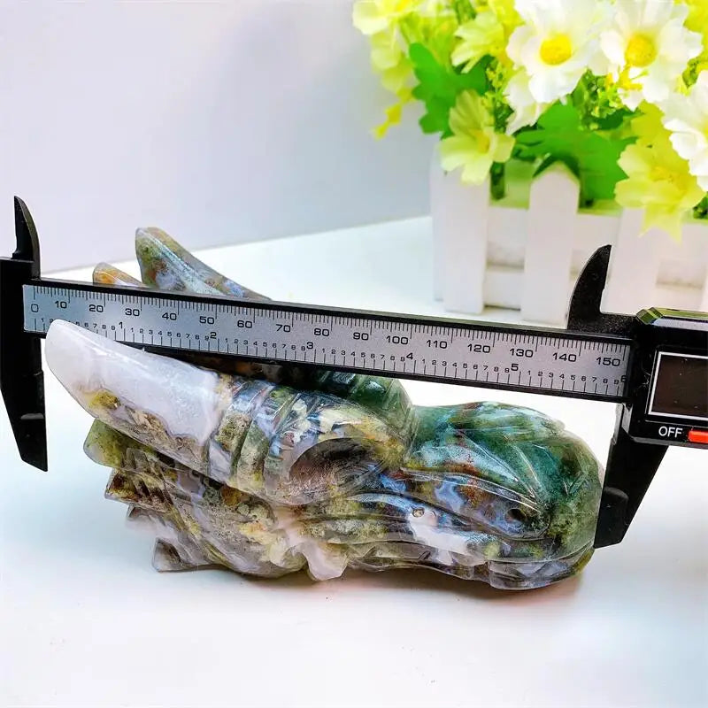 15cm Natural Moss Agate Dragon Skull Carving - Handcrafted Healing Crystal for Home Decor, Wicca Altar & Spiritual Gifts | Powerful Energy Stone for Meditation, Feng Shui & Witchcraft Supplies