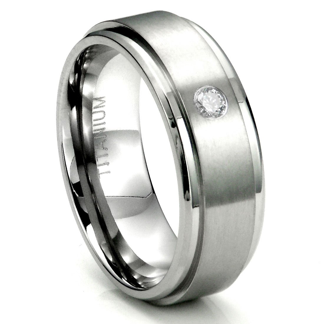8mm Titanium Solitaire Diamond Wedding Ring for Women - Brushed Finish Center, Perfect for Engagement, Anniversary & Bridal Jewelry Gifts