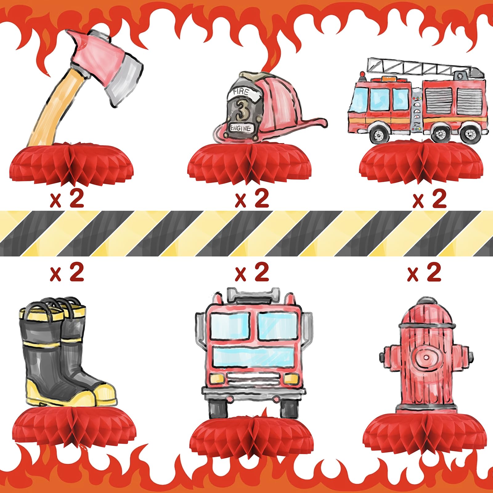 12-Piece Fire Truck Party Decorations Set - Firetruck Table Centerpieces & Party Favors for Kids Birthday - Perfect for Firefighter-Themed Parties & Events