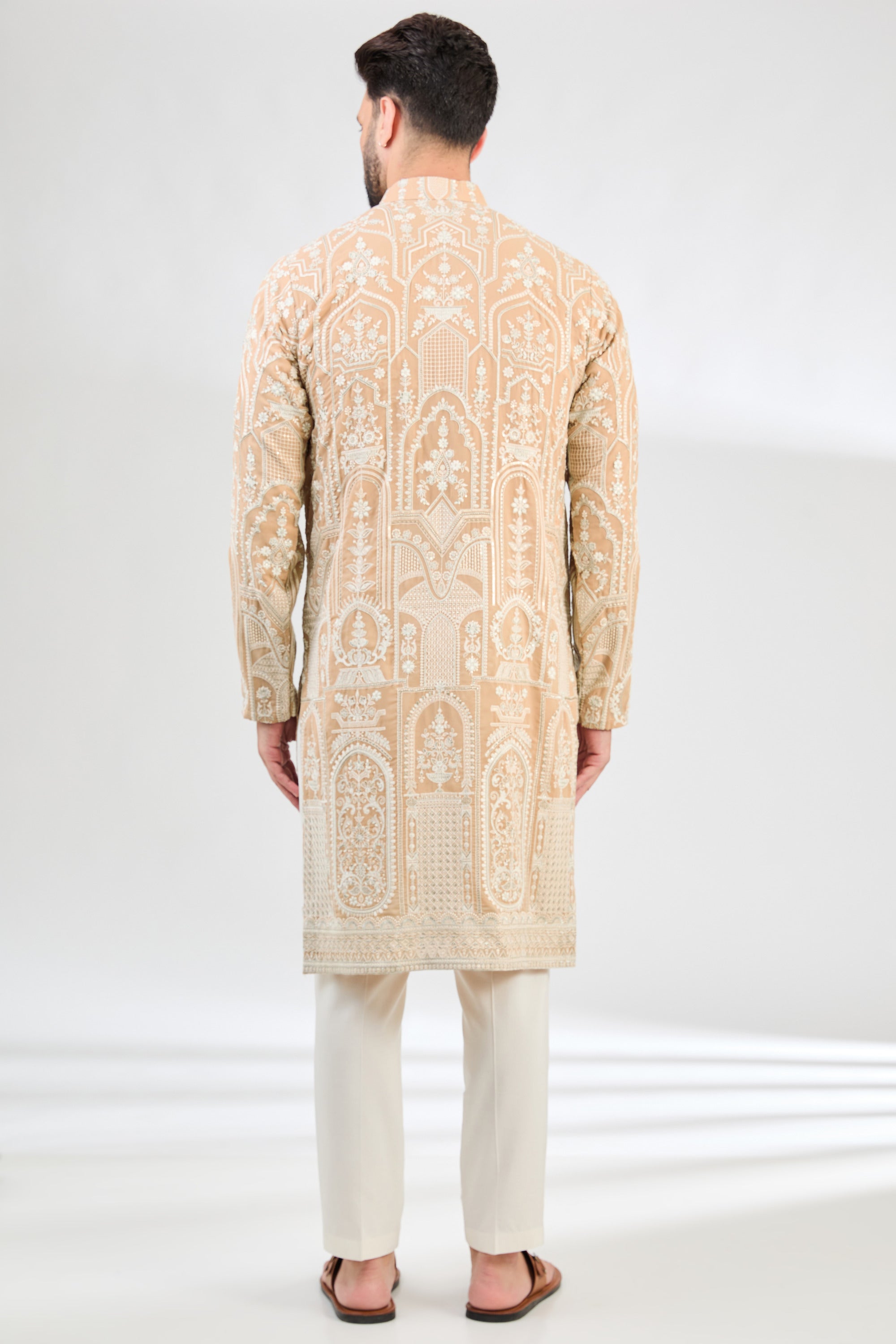 Elegant Chikankari Kurta with Ivory Cream Thread Work & Silver Highlights - Perfect for Festivals, Weddings & Ethnic Occasions