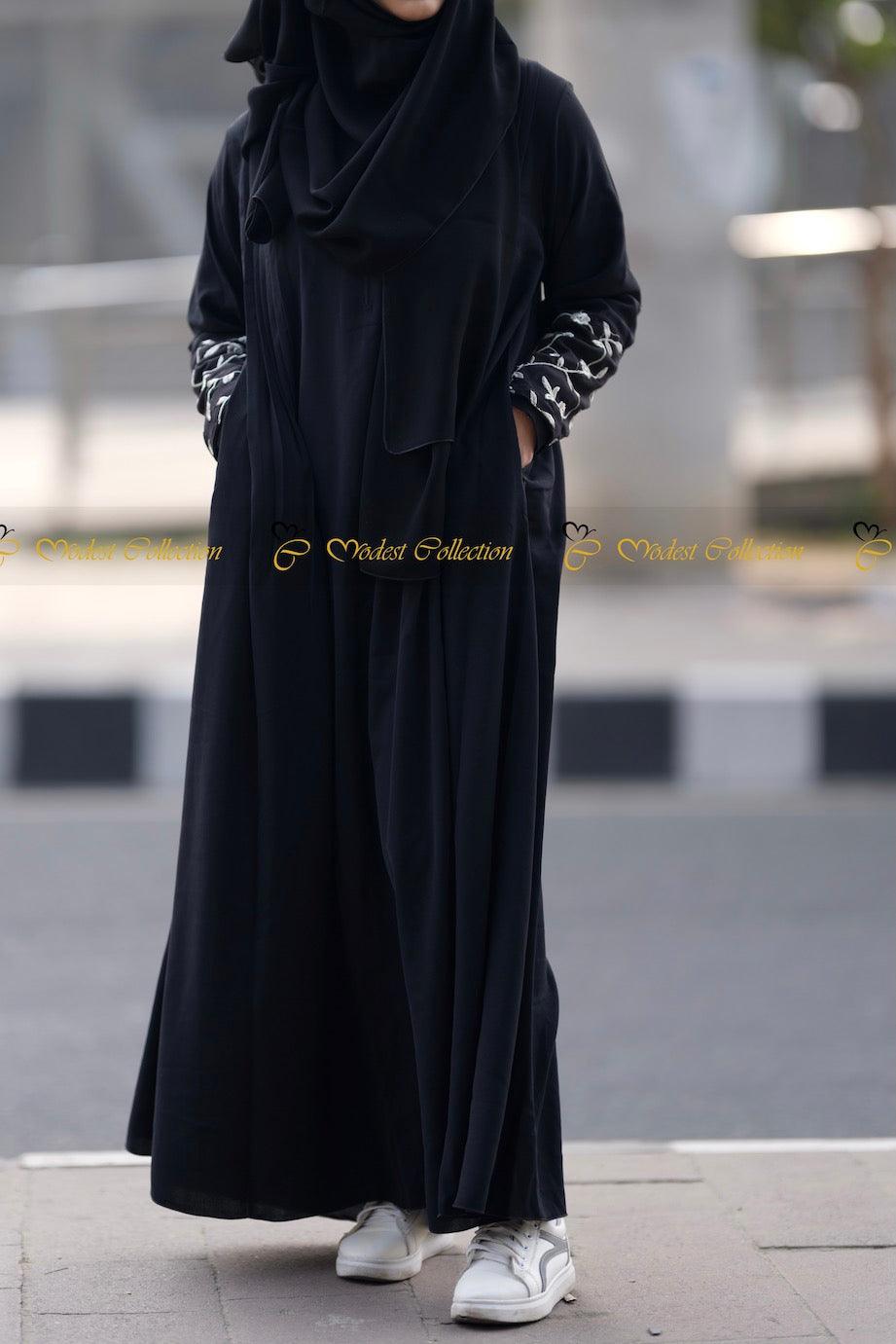 Elegant Maysoon Embroidered Abaya Dress for Women - Modest Islamic Prayer Dress & Special Occasion Wear - Perfect for Eid, Ramadan, and Mosque Attire