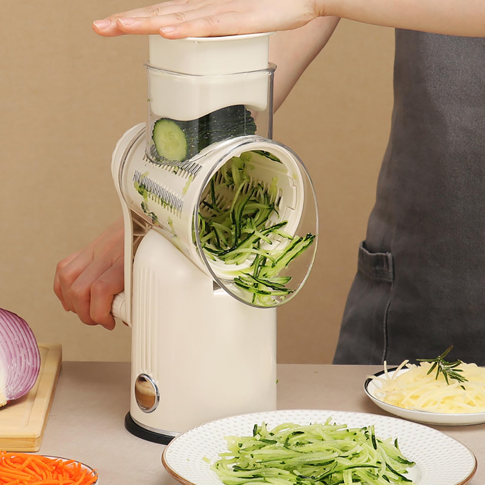 Sumetas Rotary Cheese Grater & Vegetable Slicer - 5 Interchangeable Blades for Fruits, Cheese & Veggies | Easy Clean Kitchen Mandoline | Perfect for Salads, Pasta Garnish & Meal Prep (Green)