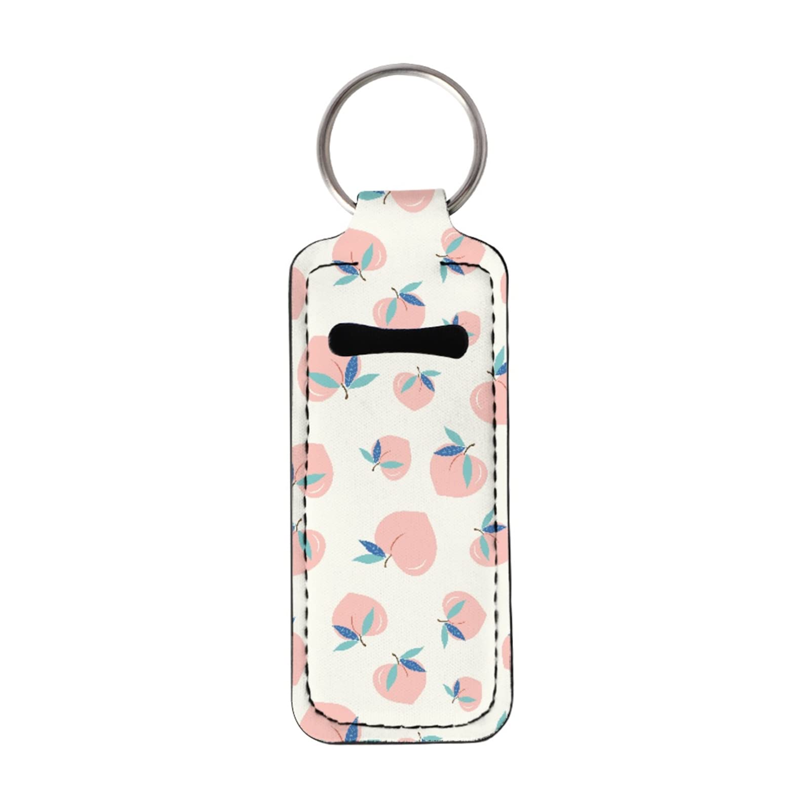Horeset Peach Pattern Lipstick Holder Keychains - Stylish Women's Lip Balm Chapstick Organizer with Metal Ring, Perfect for Handbags, Travel & Everyday Use