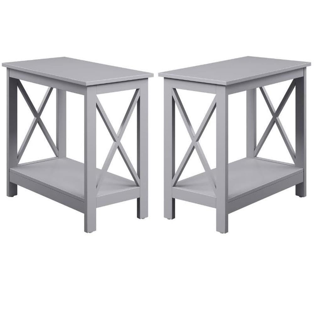 Gray Wood Finish Home Square Chairside End Table with Shelf - Set of 2, Perfect for Living Room, Bedroom, or Office Side Table