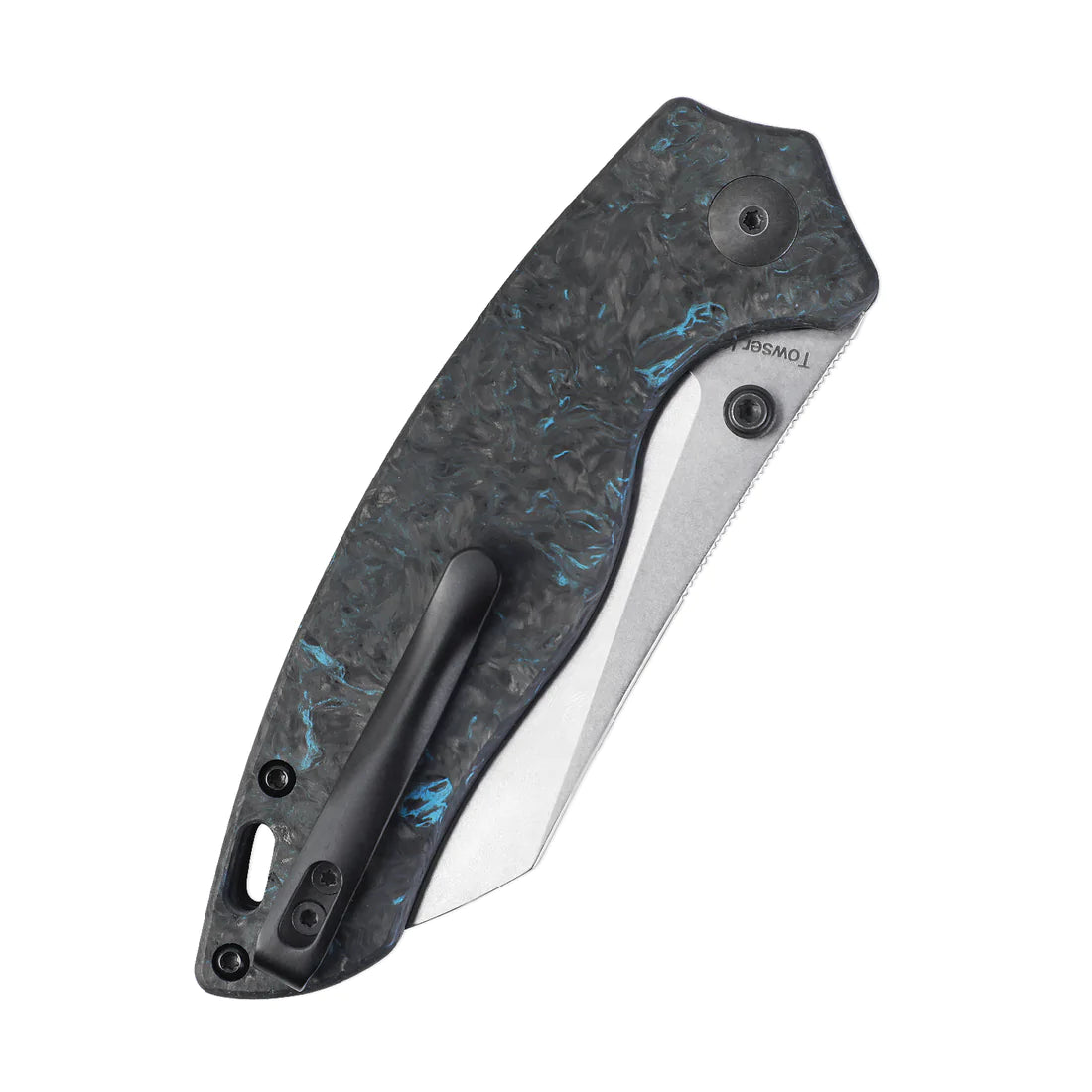 Kizer Towser K Ki4593A1 Folding Pocket Knife - Stonewash Elmax Blade, Blue Fatcarbon Handles, Liner Lock - EDC, Outdoor, Camping, Hiking Gear