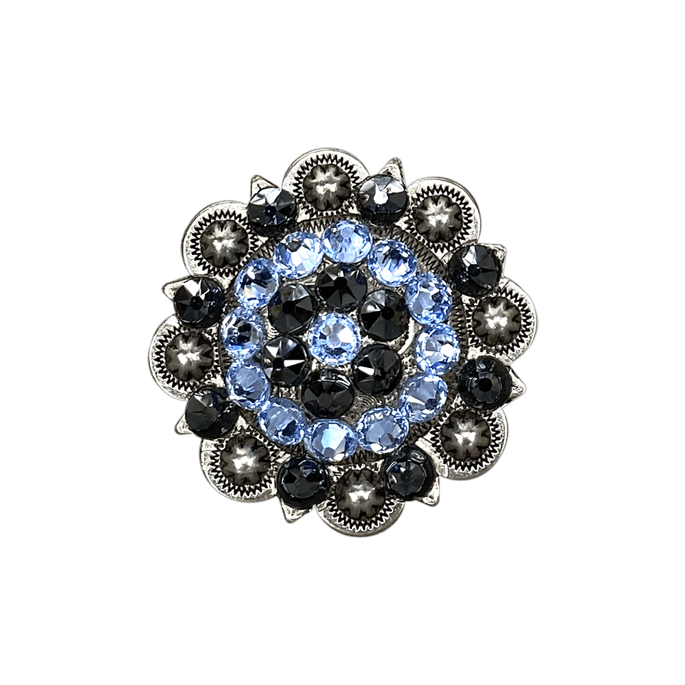 Light Sapphire & Jet Antique Silver European Crystal Concho - Vintage Style Belt Buckle for Western Fashion & Bohemian Jewelry Making