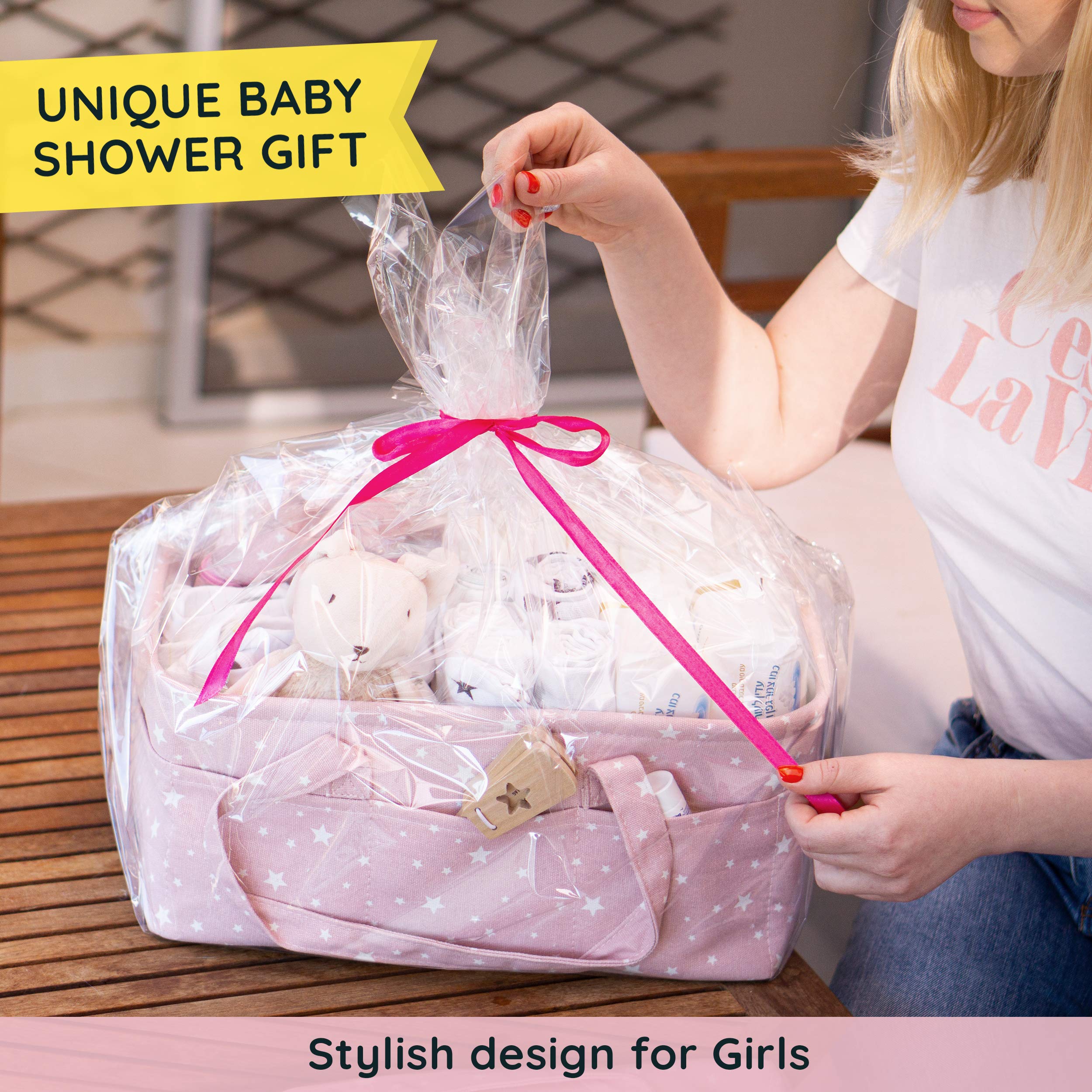 Baby Diaper Caddy Organizer - Large Nursery Storage Bin for Changing Table, Travel Tote Bag & Baby Shower Gift | Newborn Essentials with Bonus Bottle Cooler | Perfect for Nursery, Car Trips & Registry (Pink)