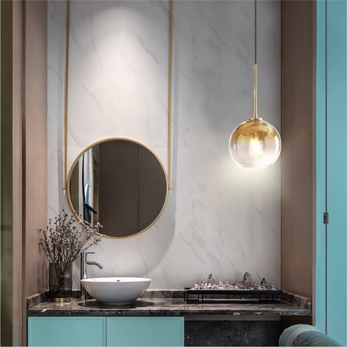 Modern Mid-Century Gold Glass Pendant Light - Plug-in Hanging Lamp for Kitchen Island, Dining Room & Living Room Lighting | KCO Lighting
