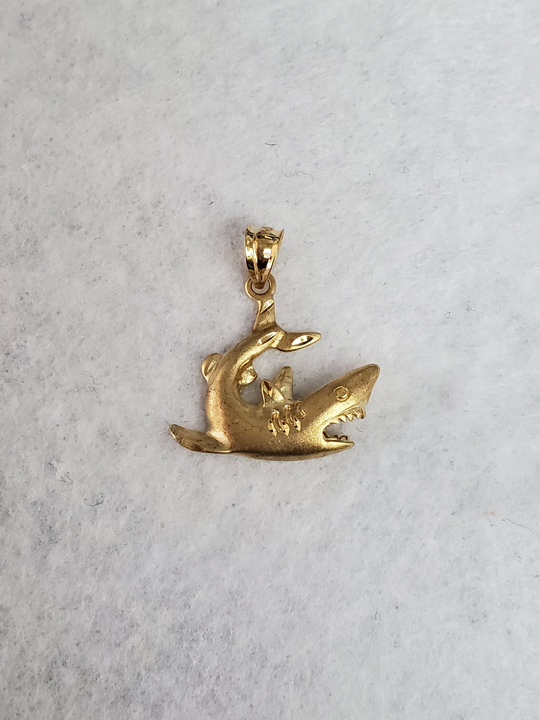 14K Yellow Gold Shark Charm Pendant with Diamond Cuts - Perfect for Necklaces, Bracelets & Gifts for Men and Women