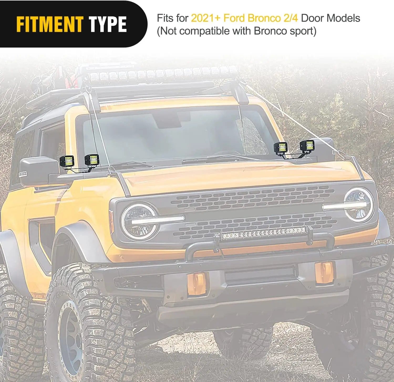 2021-2023 Ford Bronco Dual A-Pillar Windshield Hinge Mount Light Pods - Off-Road LED Light Bar Brackets for Adventure & Night Driving