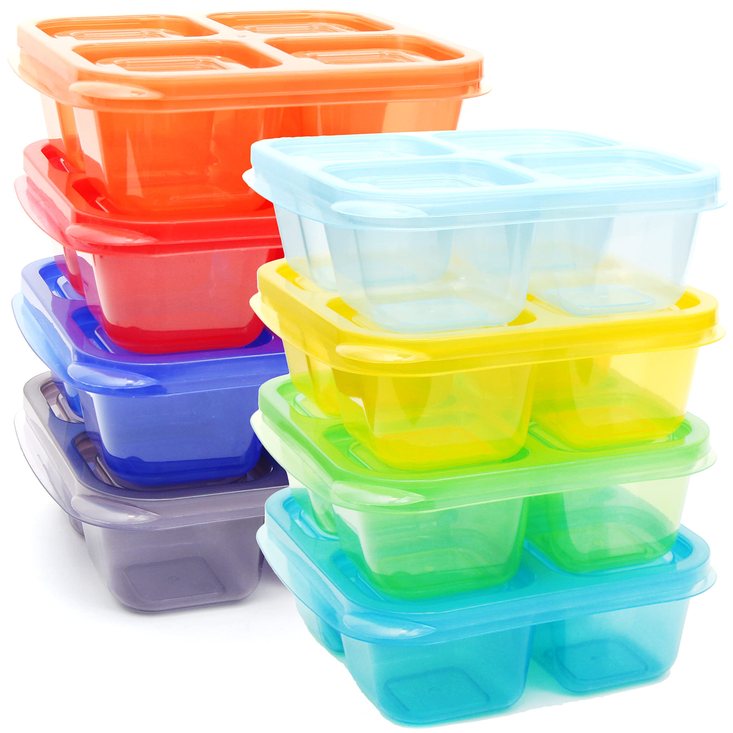 Youngever 8 Pack Bento Lunch Box - 4 Compartment Reusable Food Storage Containers for Meal Prep, Snacks & On-the-Go (Rainbow Colors) | Perfect for School Lunches, Office Meals & Picnics