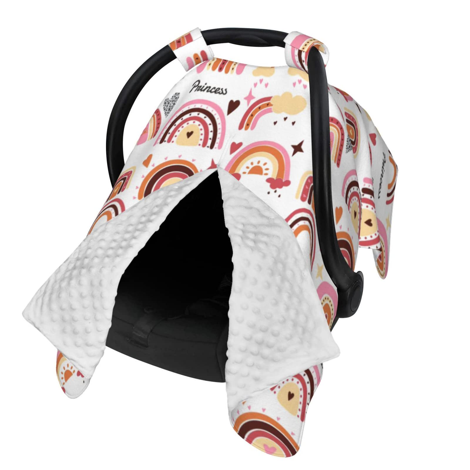 TOMASIAN Personalized Rainbow Baby Car Seat Canopy - Custom Name, Minky Nursing Blanket & Stroller Cover for Girls & Newborns (27.5x39in) - Perfect for Breastfeeding, Travel & Outdoor Protection