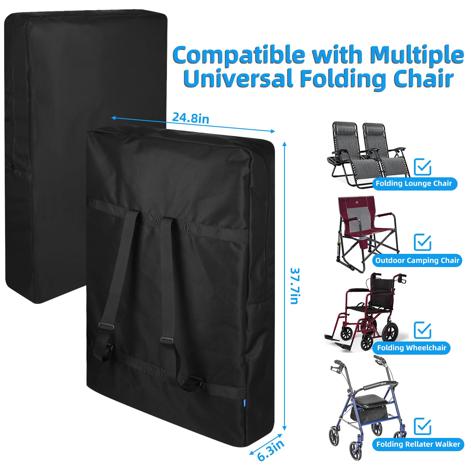 **Xxerciz Replacement Carry Bag for Folding Chairs – Adjustable Shoulder Strap & Zippered Storage – Compatible with Camp Chairs, Lounge Chairs, Zero Gravity Chairs – Perfect for Patio, Camping, Travel & Outdoor Storage**
