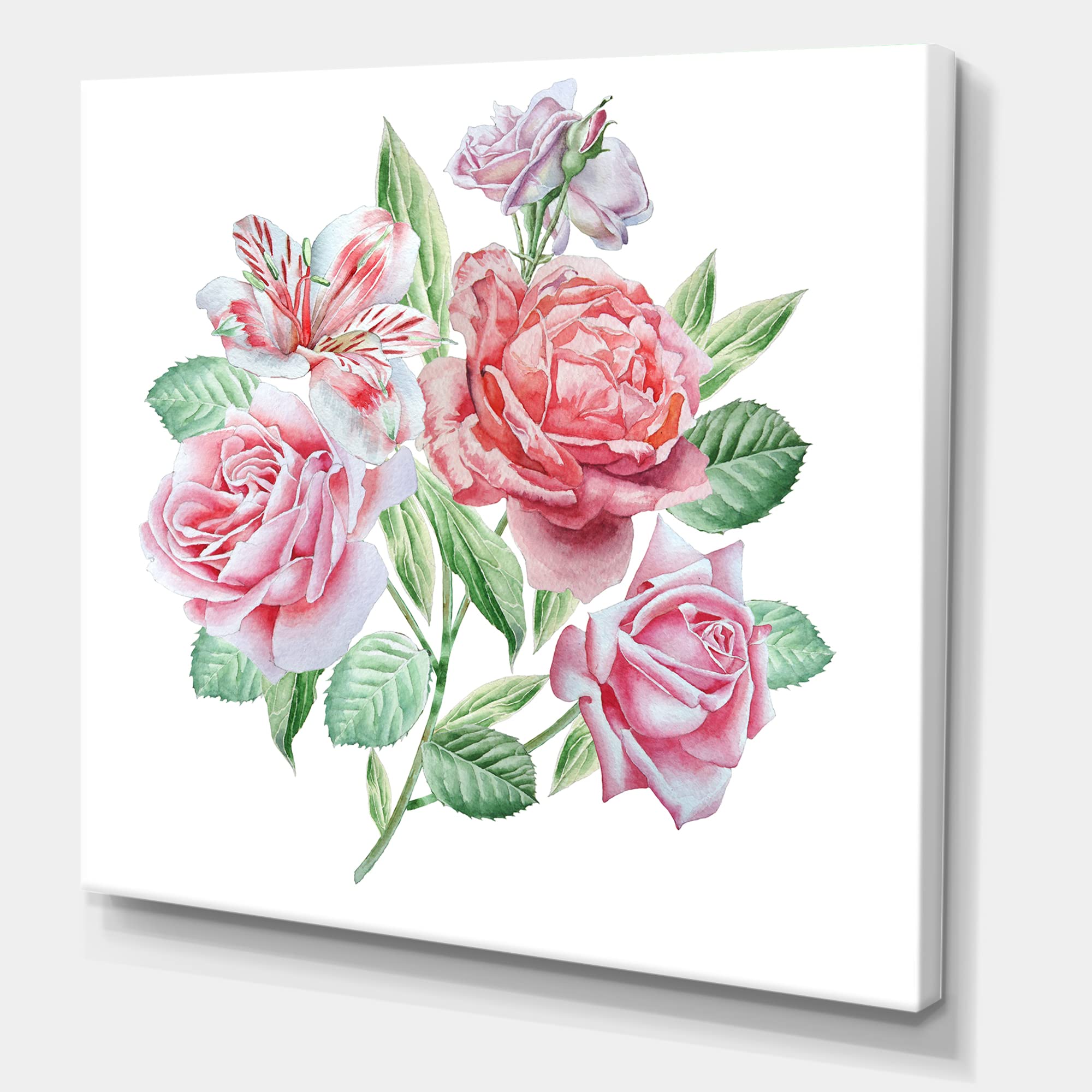 DesignQ Spring Flowers Alstroemeria Rose Traditional Canvas Wall Art - Floral Home Decor for Living Room, Bedroom & Office - Ready to Hang