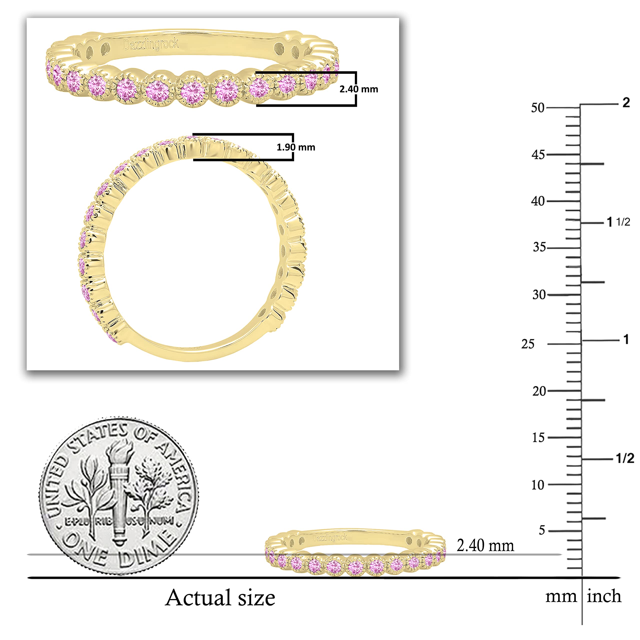 10K Solid Gold Round Pink Sapphire Stackable Wedding Eternity Band Ring for Women | Dazzlingrock Collection | Pink Color, Highly Included Clarity | Perfect for Anniversary Gifts, Bridal Jewelry & Everyday Elegance