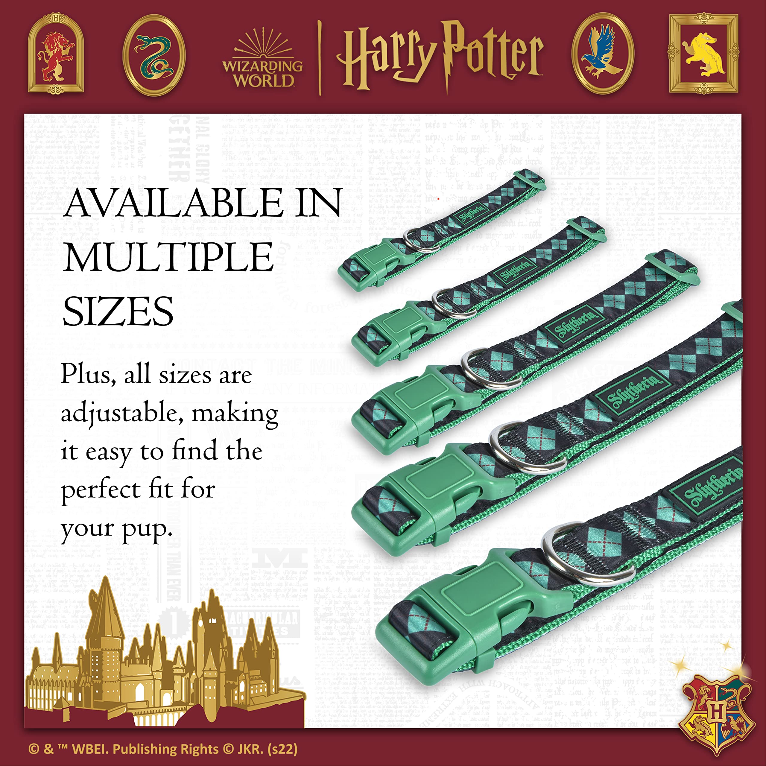 Harry Potter Slytherin Dog Collar - Adjustable Small Pet Collar for Puppies & Small Dogs | Hogwarts House Themed Pet Accessories | Perfect for Cosplay, Halloween Costumes & Harry Potter Fans